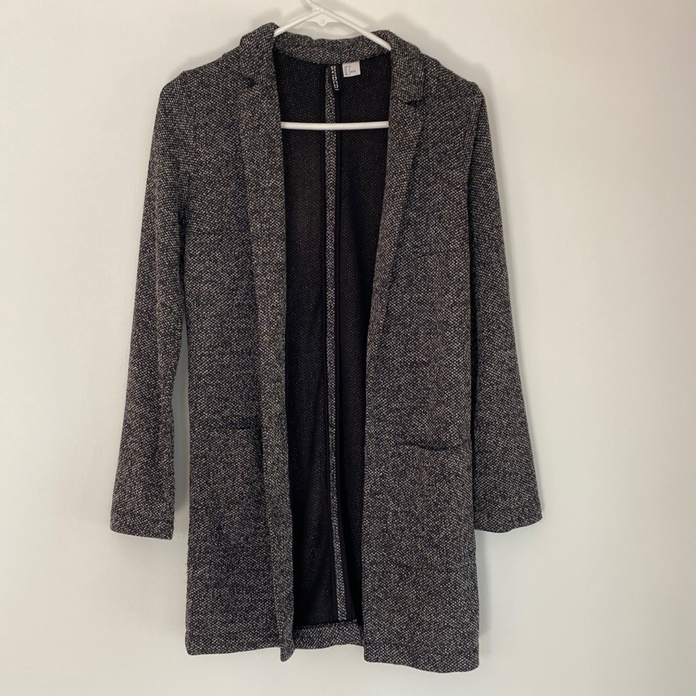 H&M Black & White Long Knit Open Cardigan